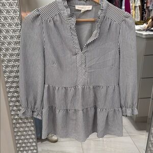 Monteau Black and White Ruffled 3/4 Sleeve Blouse